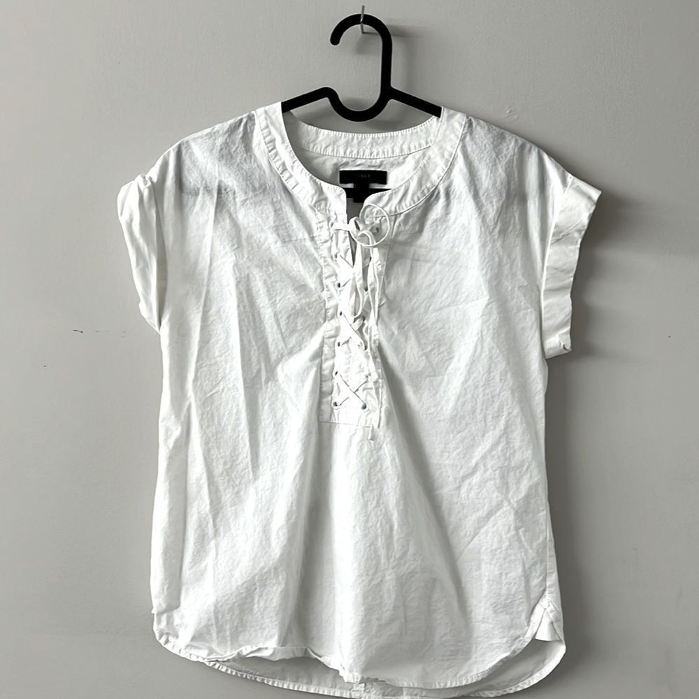 J.Crew white cotton woman short sleeve blouse OOP